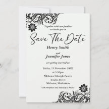 Zwart-wit kant Save The Date Invitation