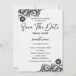Zwart-wit kant Save The Date Invitation Kaart