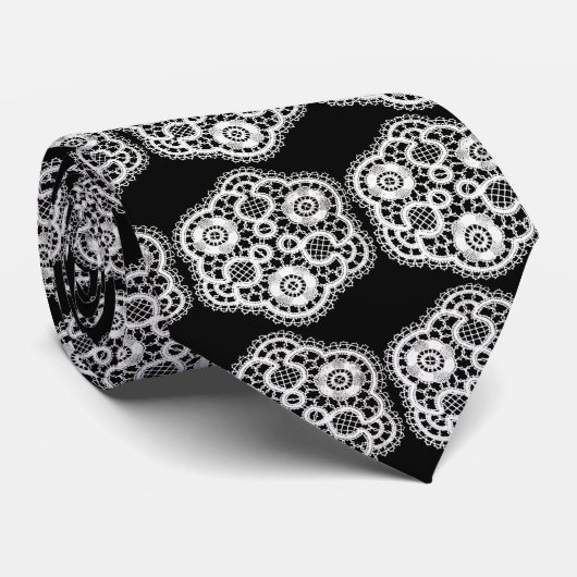 Zwart-wit kant (Stropdas voor Groomsmen) Stropdas (Opgerold)