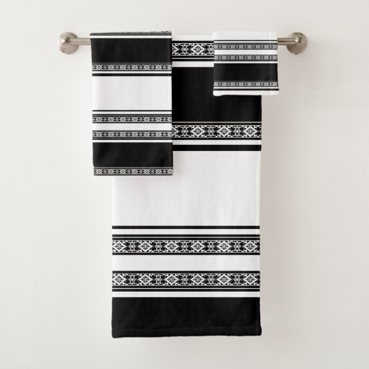 Zwart-wit kant vlecht en horizontale strepen bad handdoek (Insitu)