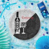 Zwart & Wit Kant Wijnfles Borden Papieren Bordje (Feest)