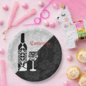 Zwart & Wit Kant Wijnfles Borden Papieren Bordje (Feest)