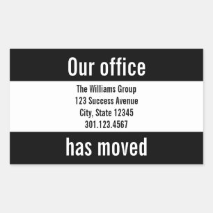 Zwart-wit Kantoor Moving Aankondiging Sticker