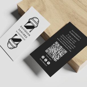Zwart-wit kapperszaak QR-code en sociale media Visitekaartje