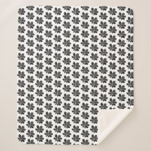 Zwart-wit kastanjeblad Print Sherpa Deken