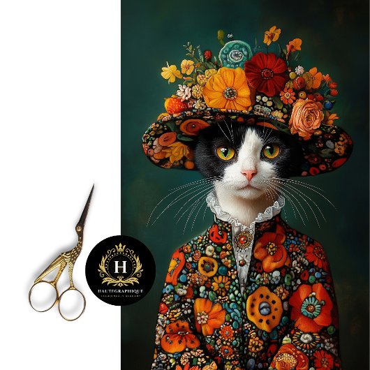 Zwart-wit Kat Bloemen Decoupage Tissuepapier