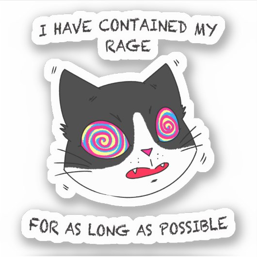 Zwart-wit kat gaat gek Tekst Sticker (Voorkant)