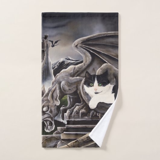 Zwart Wit Kat Gargoyle Bad Handdoek (Handdoek)