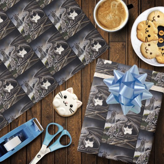 Zwart Wit Kat Gargoyle Cadeaupapier