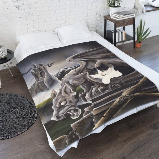 Zwart Wit Kat Gargoyle Fleece Deken
