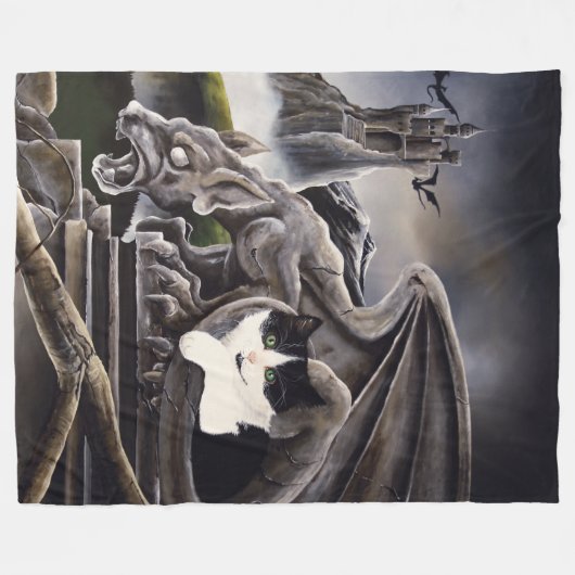 Zwart Wit Kat Gargoyle Fleece Deken (Voorkant (Horizontaal))