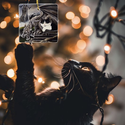 Zwart Wit Kat Gargoyle Keramisch Ornament