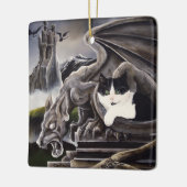 Zwart Wit Kat Gargoyle Keramisch Ornament (Links)