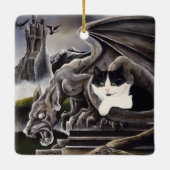 Zwart Wit Kat Gargoyle Keramisch Ornament (Achterkant)