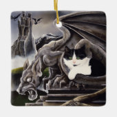 Zwart Wit Kat Gargoyle Keramisch Ornament (Voorkant)