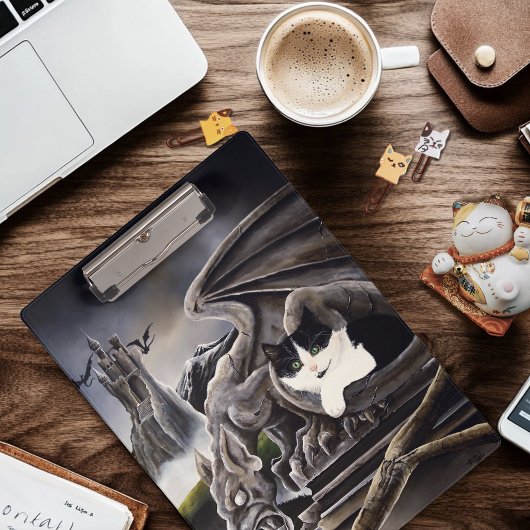 Zwart Wit Kat Gargoyle Klembord