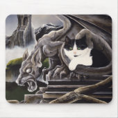 Zwart Wit Kat Gargoyle Muismat (Voorkant)