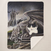 Zwart Wit Kat Gargoyle Sherpa Deken (Voorkant)