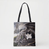 Zwart Wit Kat Gargoyle Tote Bag (Voorkant)