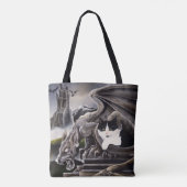 Zwart Wit Kat Gargoyle Tote Bag (Achterkant)