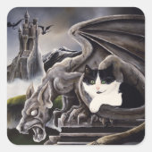 Zwart Wit Kat Gargoyle Vierkante Sticker (Voorkant)