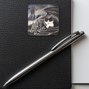 Zwart Wit Kat Gargoyle Vierkante Sticker