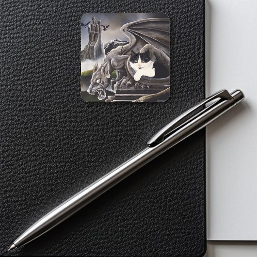 Zwart Wit Kat Gargoyle Vierkante Sticker