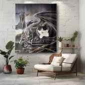 Zwart Wit Kat Gargoyle Wandkleed