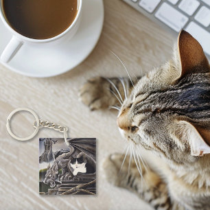 Zwart Wit Kat Gargoyle Zakelijke Logo Sleutelhanger