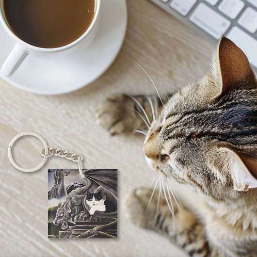 Zwart Wit Kat Gargoyle Zakelijke Logo Sleutelhanger