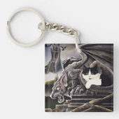 Zwart Wit Kat Gargoyle Zakelijke Logo Sleutelhanger (Voorkant)