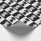 Zwart wit kat geruite blokprint cadeaupapier (Hoek)