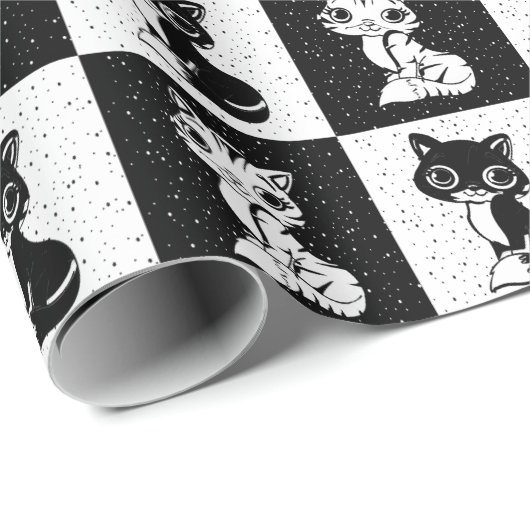 Zwart wit kat geruite blokprint cadeaupapier (Rol Hoek)