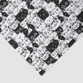 Zwart & Wit Kat Gezichten Patroon Verjaardagsfeest Tissuepapier (Detail)