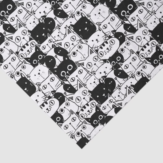Zwart & Wit Kat Gezichten Patroon Verjaardagsfeest Tissuepapier (Detail)