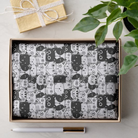 Zwart & Wit Kat Gezichten Patroon Verjaardagsfeest Tissuepapier (Geschenk)