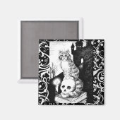 Zwart & Wit Kat Halloween kitten schedel magneet (Voorkant / Achterkant)
