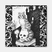Zwart & Wit Kat Halloween kitten schedel magneet (Voorkant)