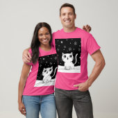 Zwart-wit kat illustratie t-shirt (Unisex)