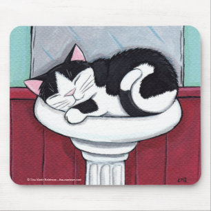 Zwart-wit kat in Bathroom-gootsteen - Kat-art Muismat