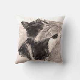 Zwart-wit Kat Kikko SF Pencil Tekening Kussen