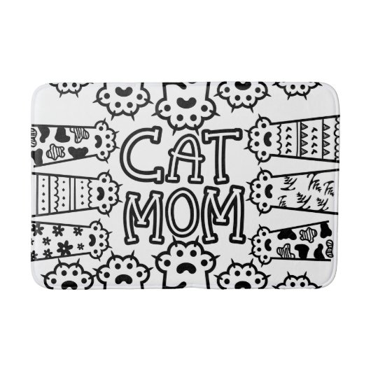 Zwart & Wit Kat Moeder Poot Print Ontwerp Badmat (Voorkant)