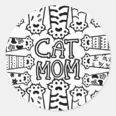 Zwart & Wit Kat Moeder Poot Print Ontwerp Ronde Sticker (Voorkant)