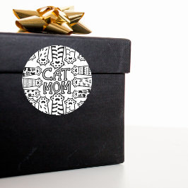 Zwart & Wit Kat Moeder Poot Print Ontwerp Ronde Sticker