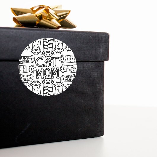 Zwart & Wit Kat Moeder Poot Print Ontwerp Ronde Sticker