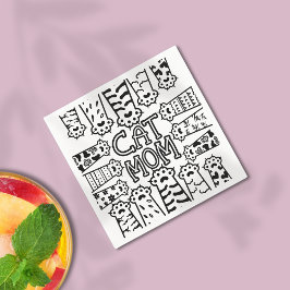 Zwart & Wit Kat Moeder Poot Print Ontwerp Servet