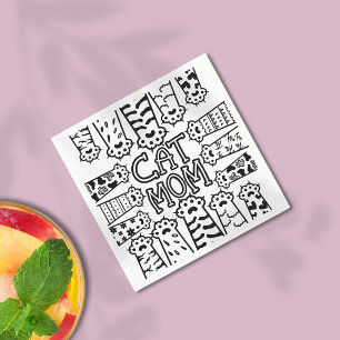 Zwart & Wit Kat Moeder Poot Print Ontwerp Servet