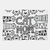 Zwart & Wit Kat Moeder Poot Print Ontwerp Theedoek (Horizontaal)