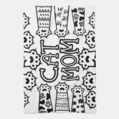 Zwart & Wit Kat Moeder Poot Print Ontwerp Theedoek (Verticaal)