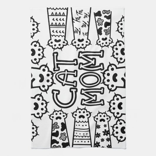 Zwart & Wit Kat Moeder Poot Print Ontwerp Theedoek (Verticaal)